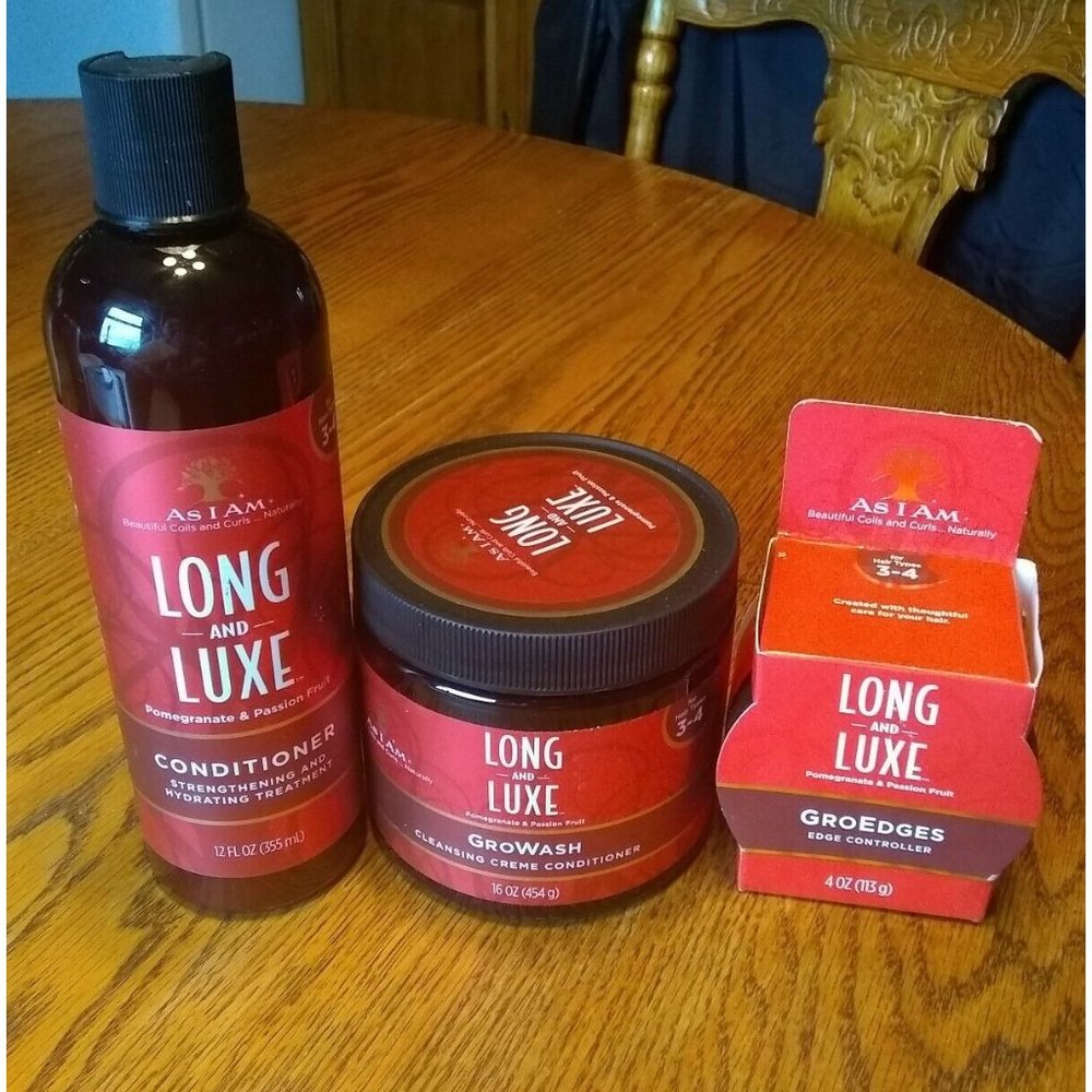 As I Am Long & Luxe Pom/Passion Frt GroEdges 4oz, growash 16oz, conditioner 12oz